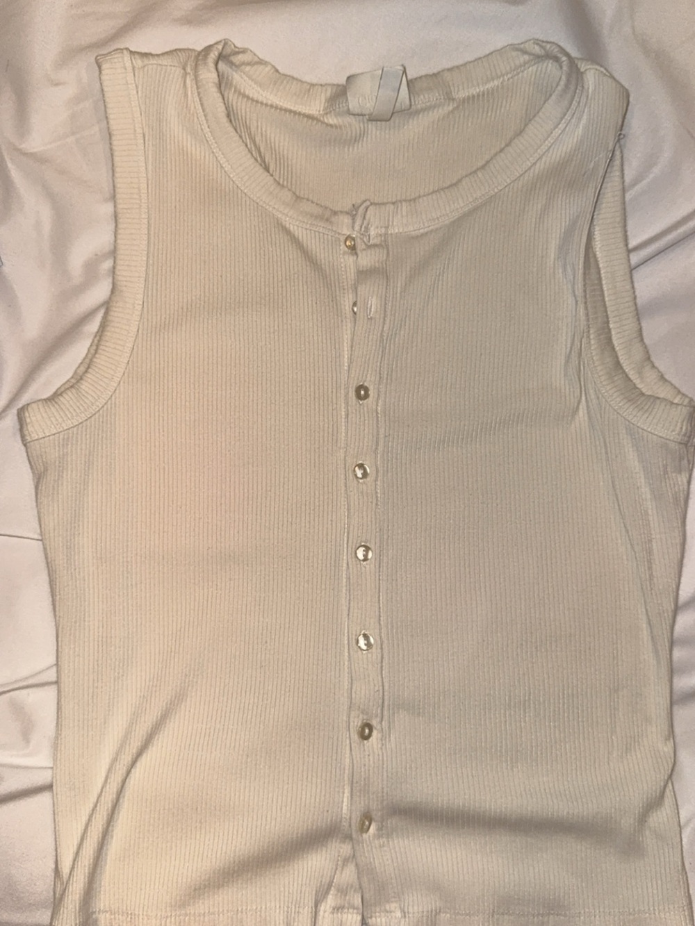 Source Unknown Cream Ribbed Button-Front Tank Top